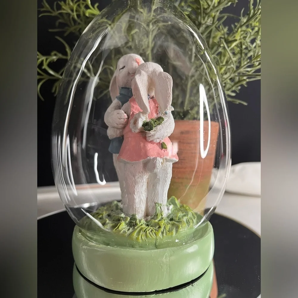 Kissing Bunnies Resin Globe Dome Tabletop Decor Easter Spring NWT